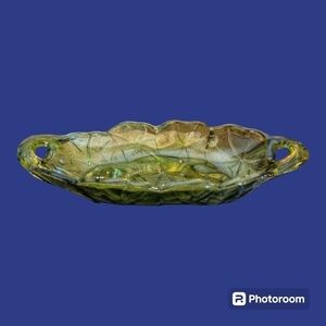 VTG 1960s Avocado Green Indiana Cut Glass Lily Pons Dish